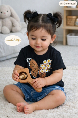 🎀تیشرت مشکی دخترانه پروانه🎀