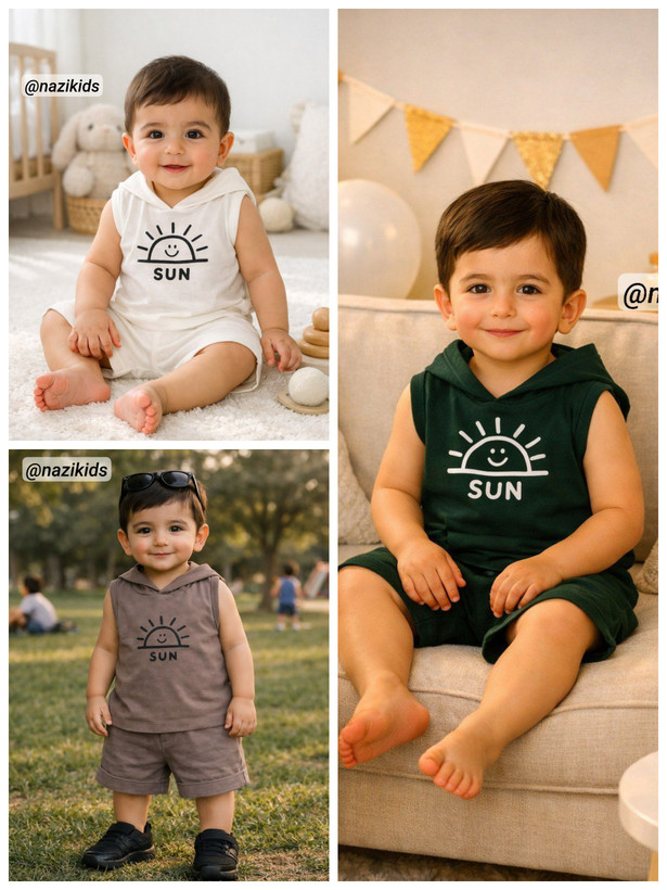 🌞ست دوتیکه تاپ کلاهدار و شلوارک sun🌞
